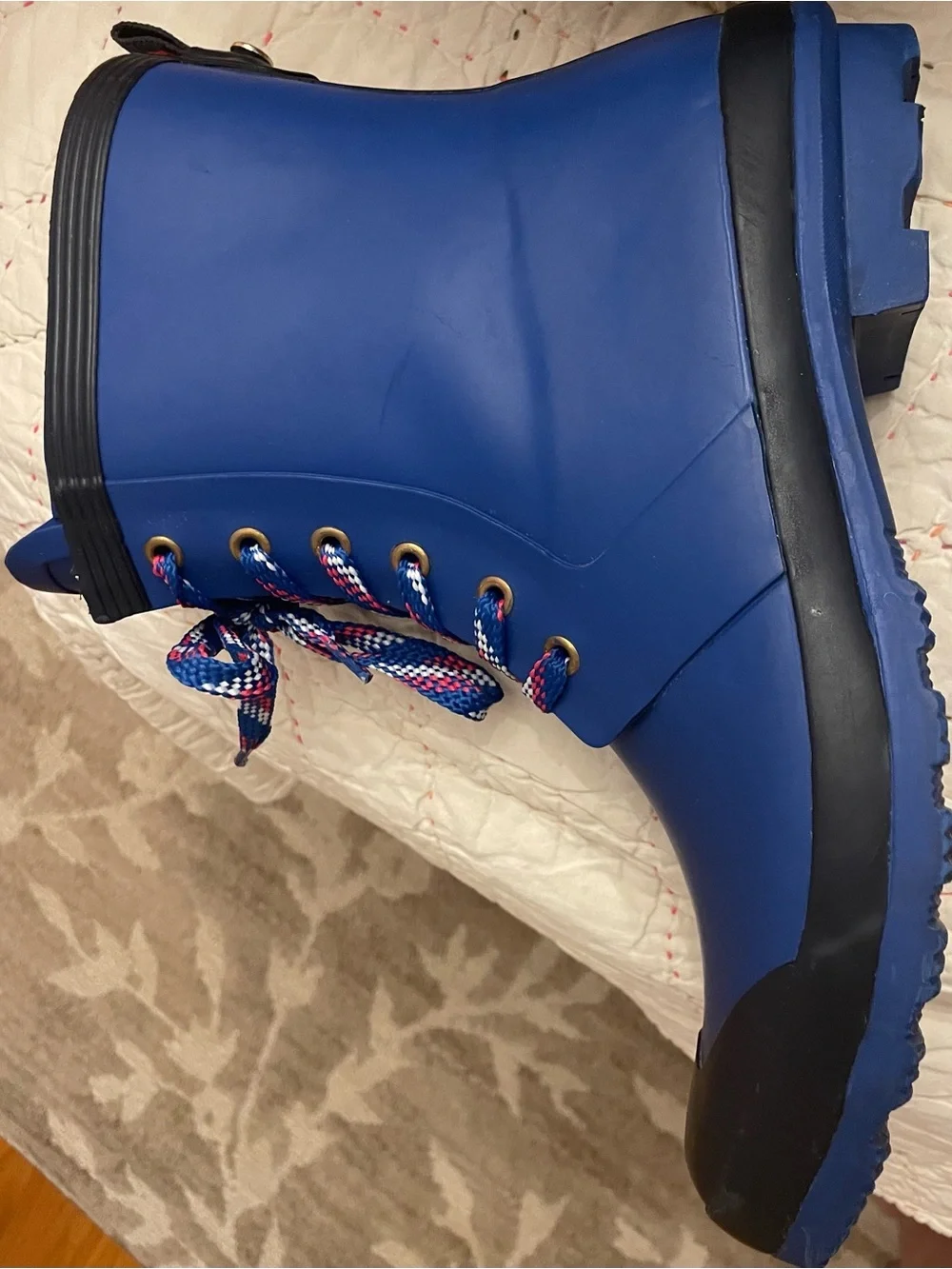 Hilfiger Blue Rain Boots with Multicolor Laces